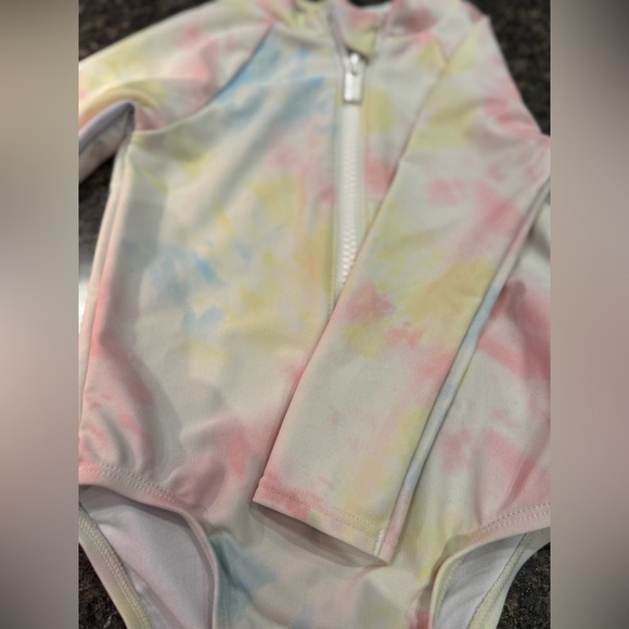 Old Navy Pink and Yellow Bodysuit with Long Sleeves - Picture 2 of 3
